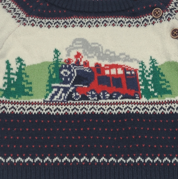 Janie and Jack baby boy Fair Isle holiday train sweater size 0-3 months - Picture 2 of 6